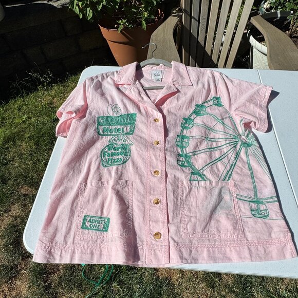 BDG Nash Embroidered Souvenir Short Sleeve Button-Down Shirt - Picture 1 of 6